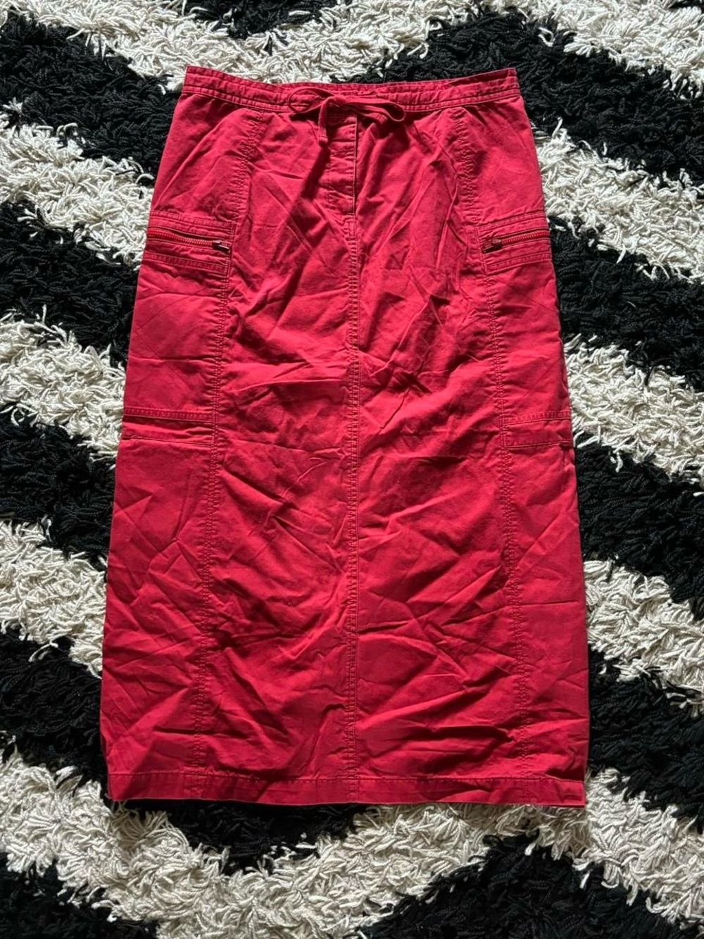 I.E. Relaxed Bright Red Cargo Adjustable Cinch Drawstring Maxi Skirt Women’s 6